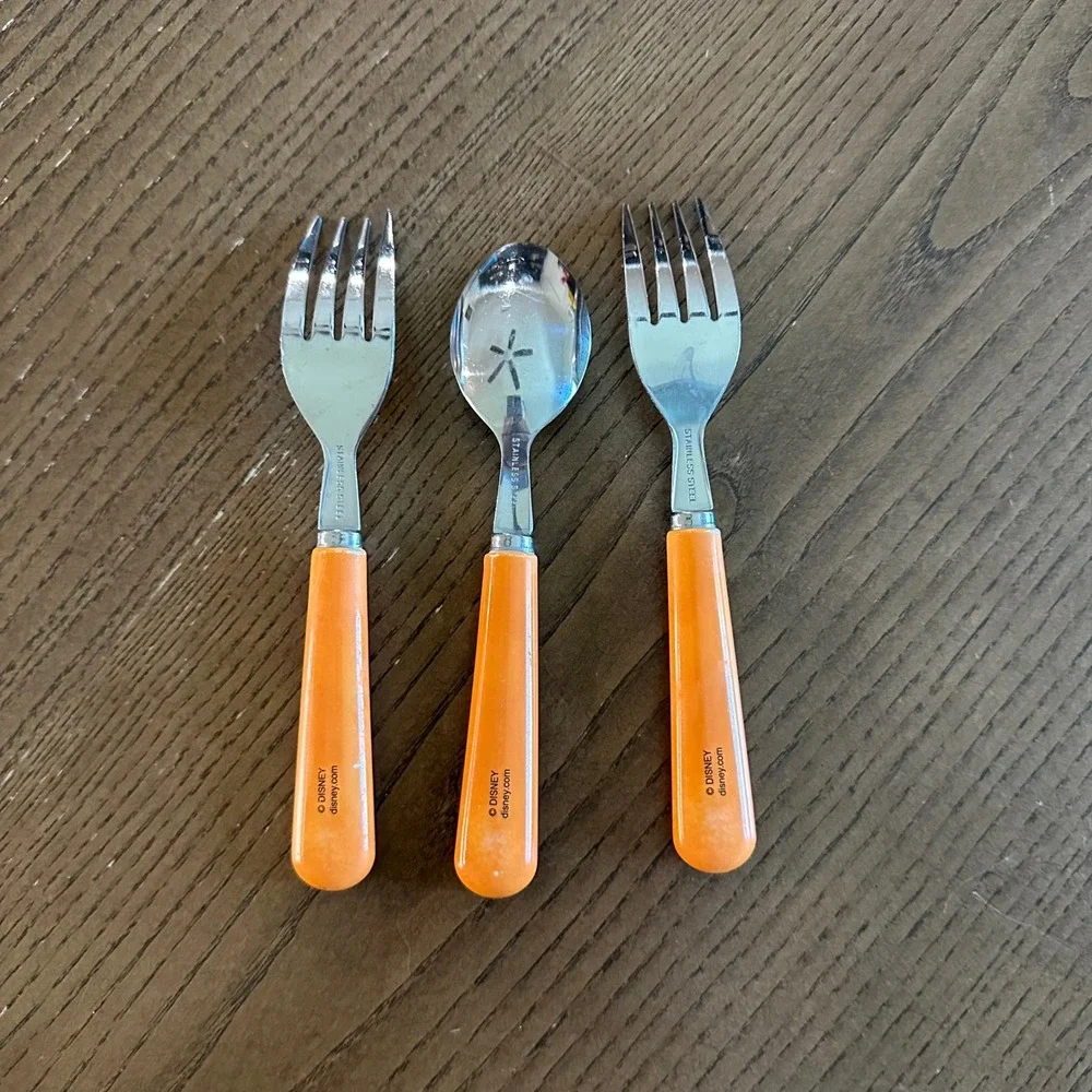 Pottery Barn Kids Disney Mickey Mouse Halloween Utensils Orange Stainless 3pc